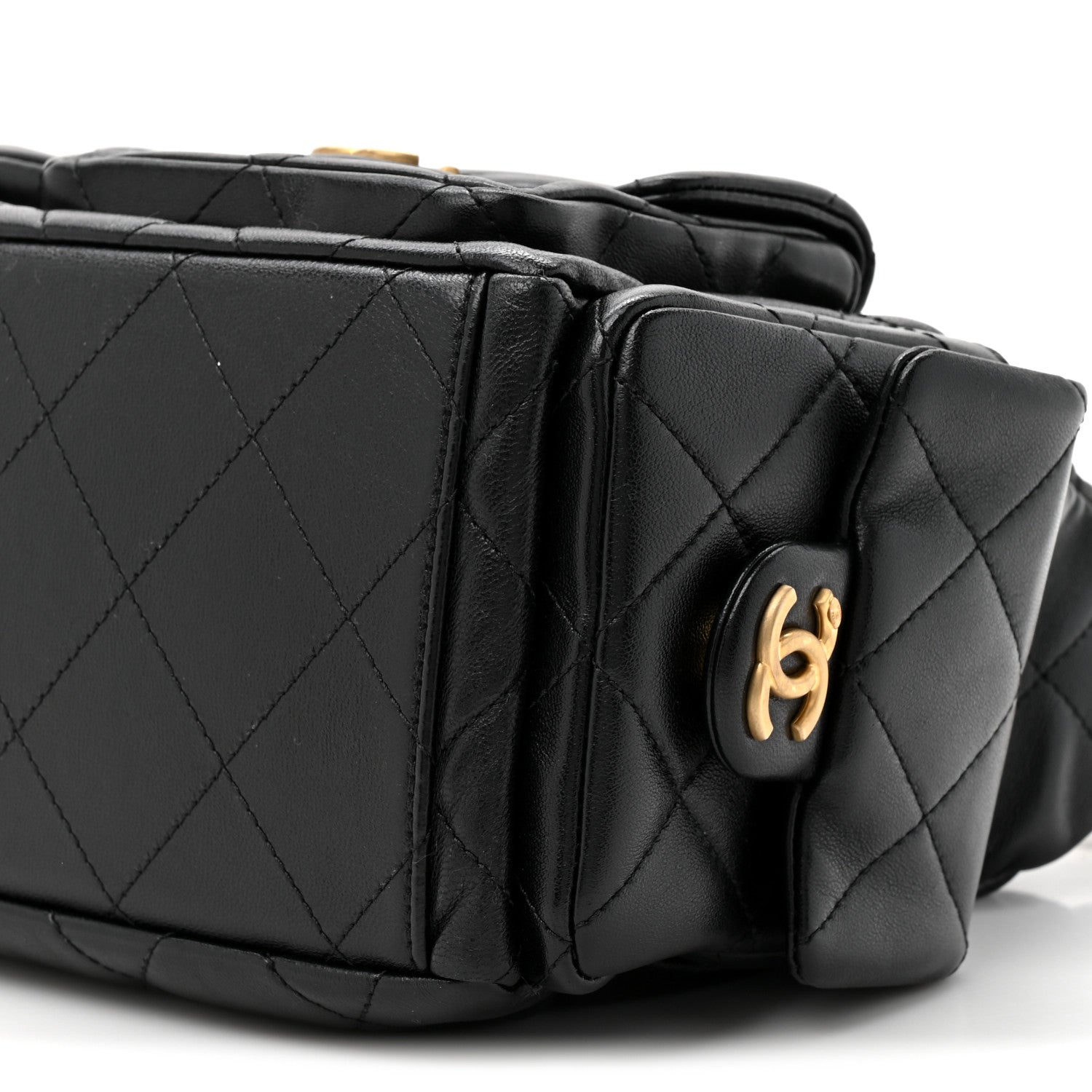 Chanel Shiny Lambskin Quilted Trendy Pockets Hobo Black Black 9 of 10
