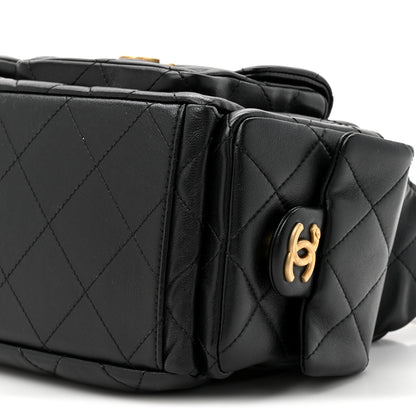 Chanel Shiny Lambskin Quilted Trendy Pockets Hobo Black Black 9 of 10