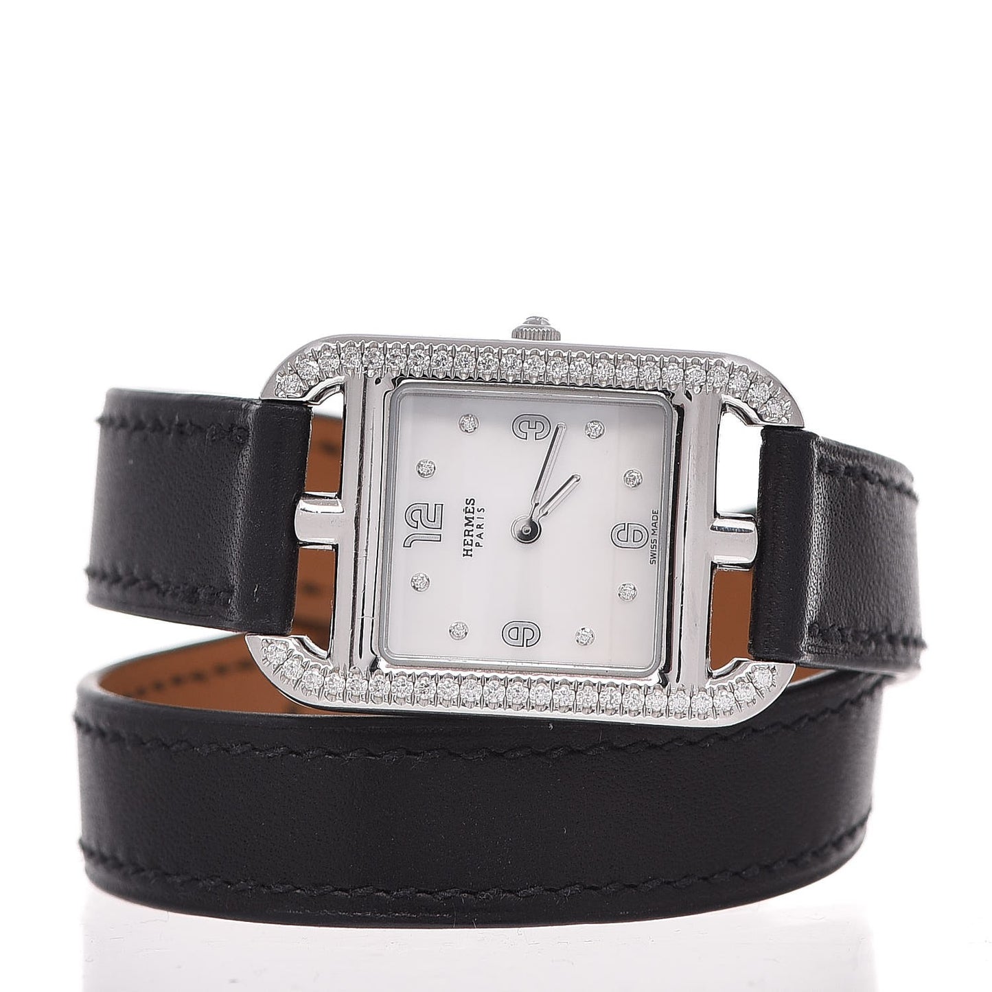 Stainless Steel Barenia Diamond Bezel Mother of Pearl 23mm Cape Cod Double Tour Quartz Watch Noir