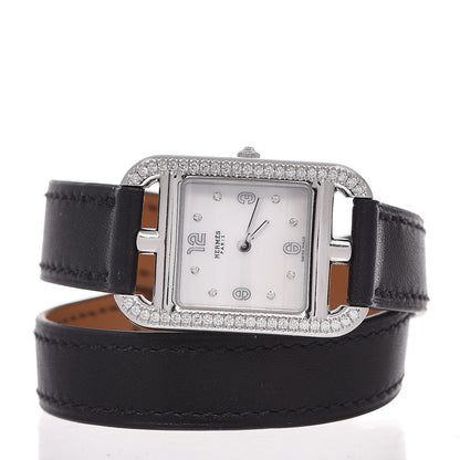 Hermes Stainless Steel Barenia Diamond Bezel Mother of Pearl 23mm Cape Cod Double Tour Quartz Watch Noir 3 of 10