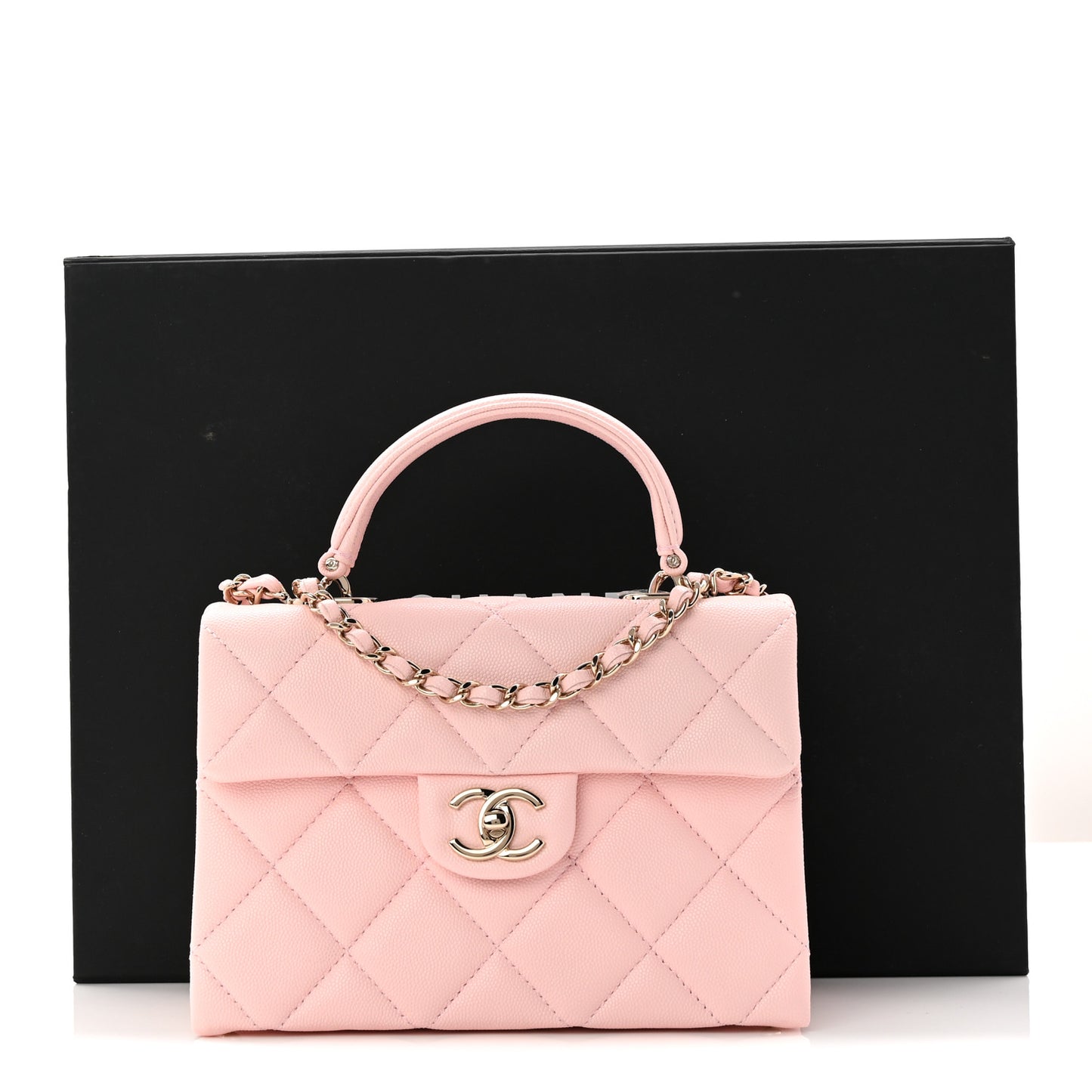 Caviar Quilted Mini Retro Twist Top Handle Flap Light Pink