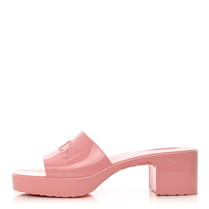Gucci Rubber Gucci Logo Womens Platform 20/60mm Slide Sandals 38 Wild Rose 1 of 13