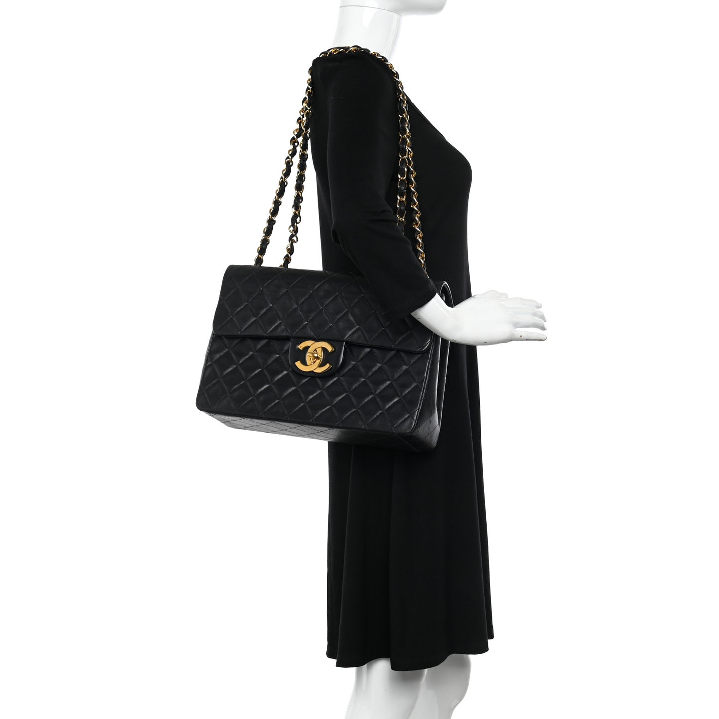 Lambskin Quilted XL Jumbo Single Flap Black