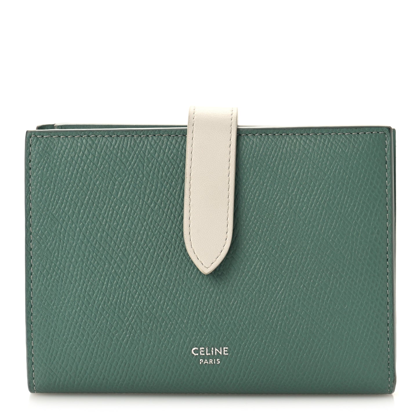 Grained Calfskin Medium Multifunction Strap Wallet Green