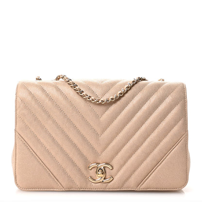 Chanel Metallic Caviar Chevron Quilted Medium Statement Flap Beige 1 of 11