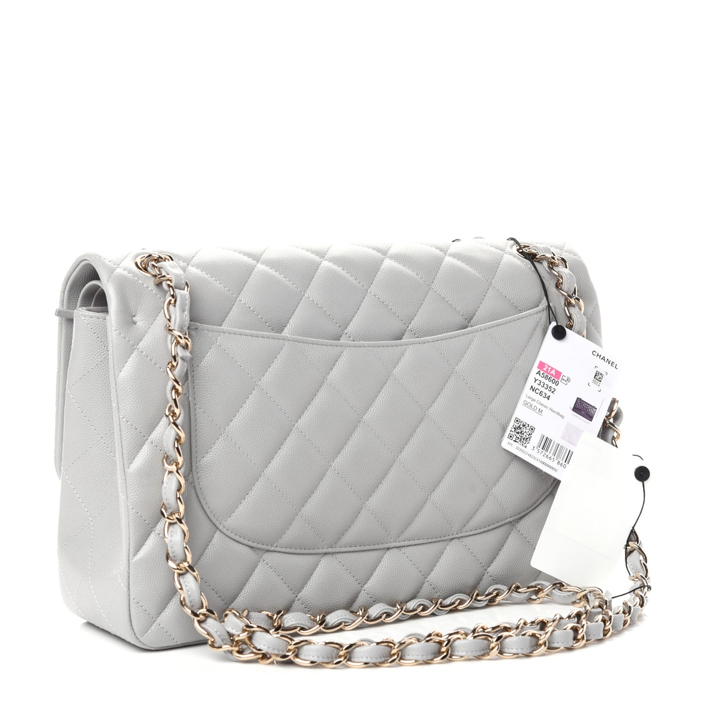 Caviar Quilted Jumbo Double Flap Grey