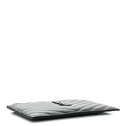 Saint Laurent Grain De Poudre Chevron Monogram Bill Pouch Black 4 of 10