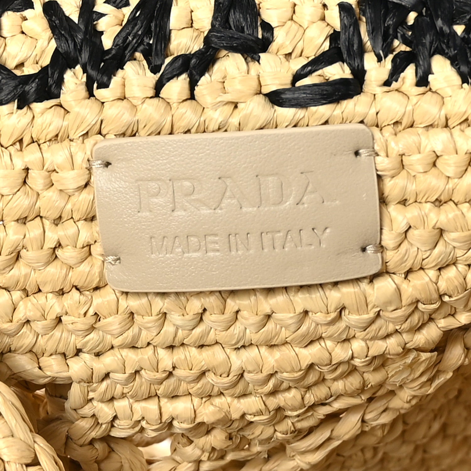 Prada Yarn Raffia Effect Crochet Logo Embroidered Shopping Tote Bag Naturale 6 of 8