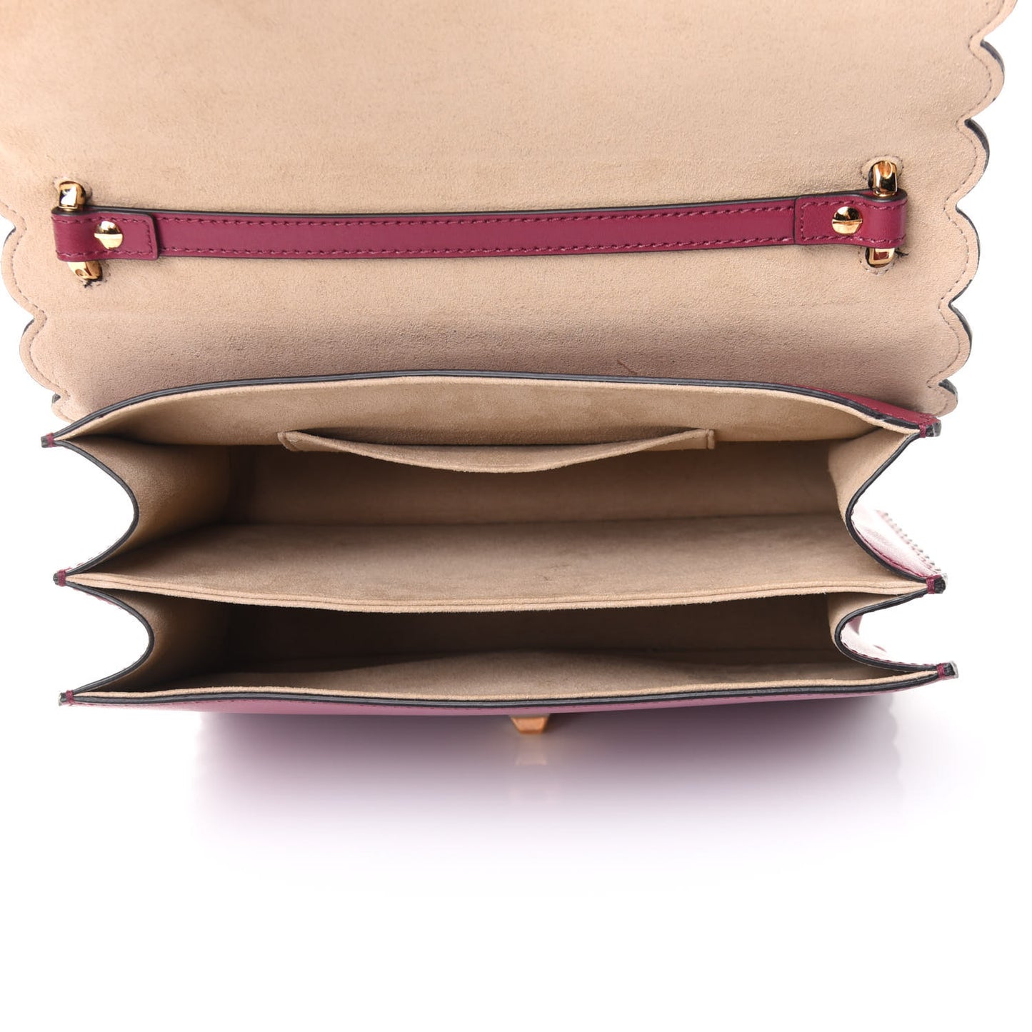 Vitello Liberty Scalloped Studded Kan I Shoulder Bag Black Cherry