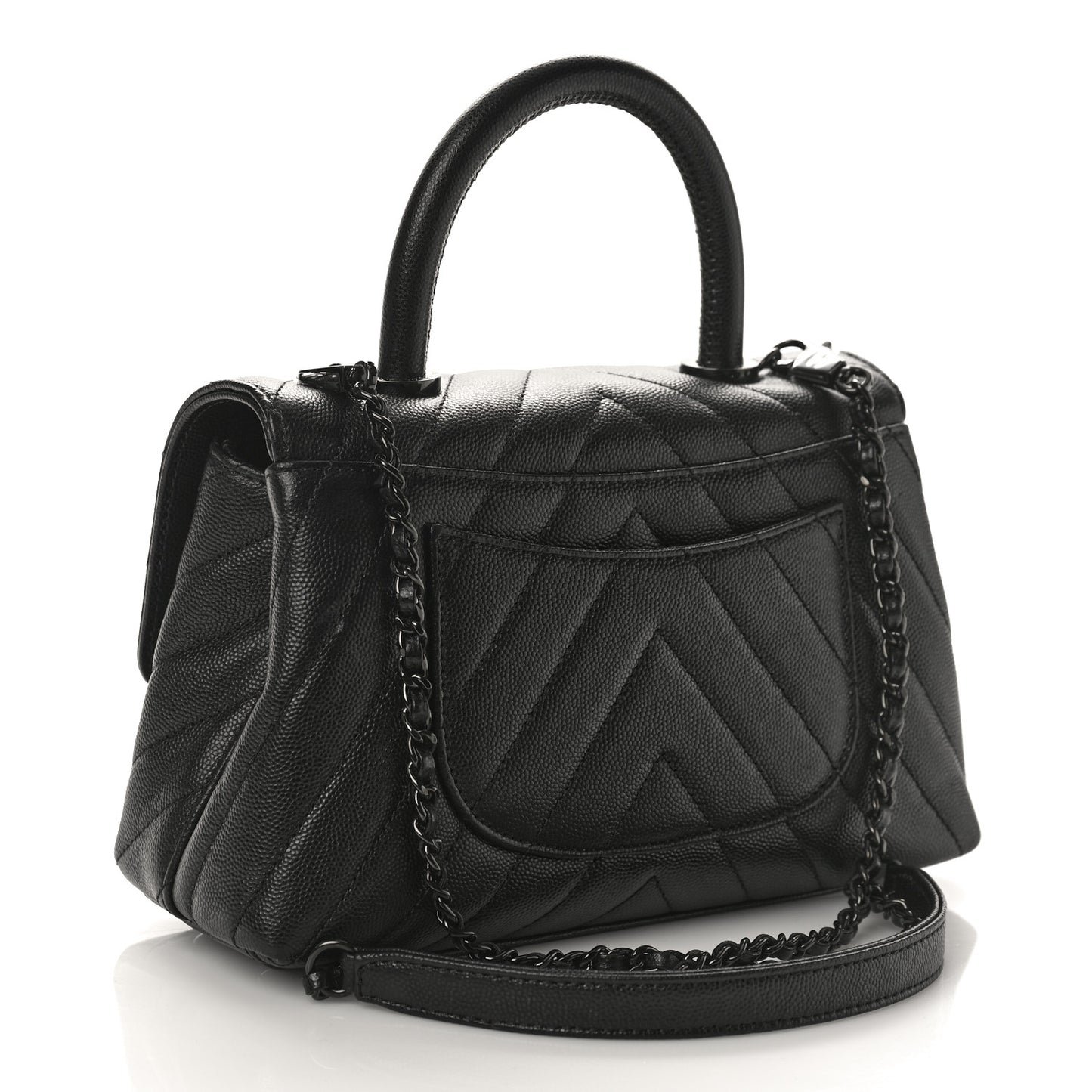 Caviar Chevron Quilted Mini Coco Handle Flap So Black