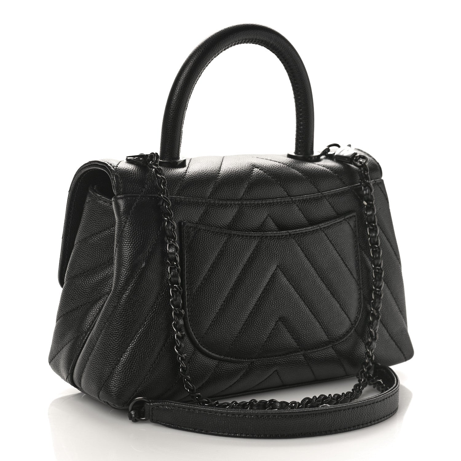 Chanel Caviar Chevron Quilted Mini Coco Handle Flap So Black 3 of 10