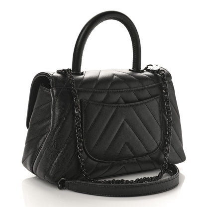 Chanel Caviar Chevron Quilted Mini Coco Handle Flap So Black 3 of 10