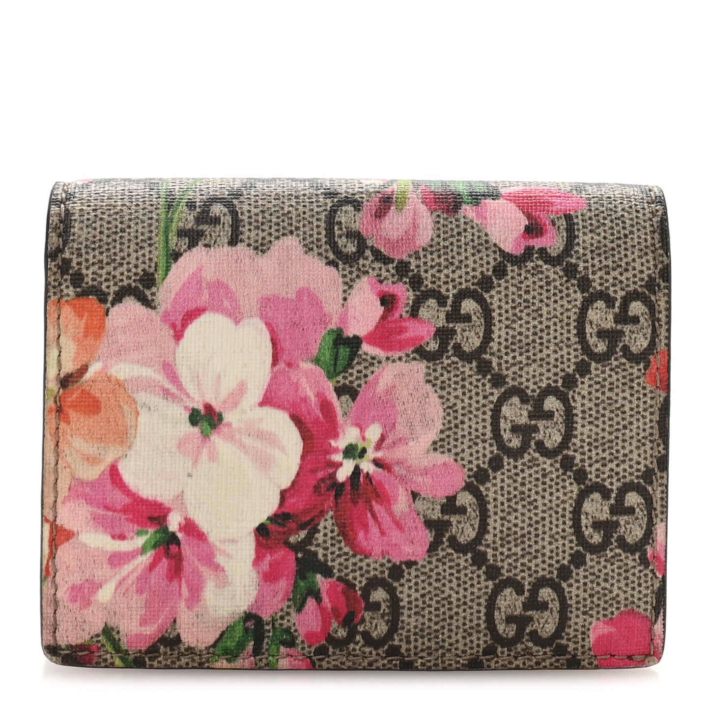 GG Supreme Monogram Blooms Card Case Wallet Beige Multicolor Dry Rose