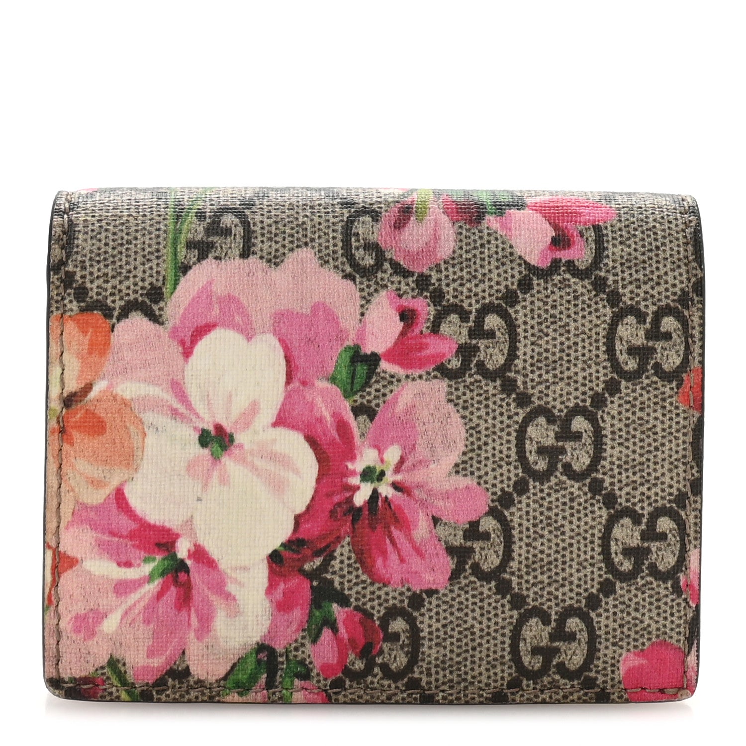 Gucci GG Supreme Monogram Blooms Card Case Wallet Beige Multicolor Dry Rose 1 of 8