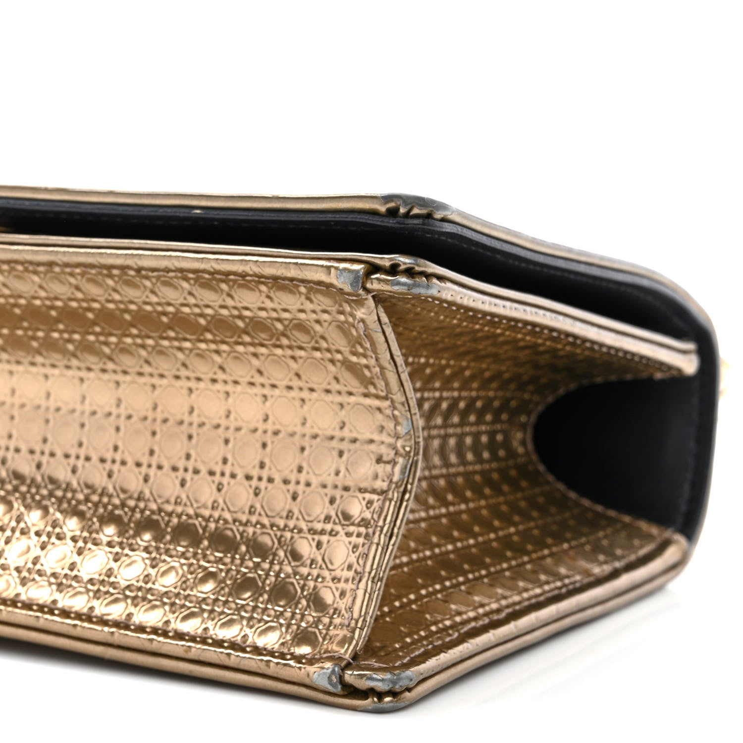 Christian Dior Metallic Patent Micro-Cannage Medium Diorama Flap Bag Gold 9 of 16