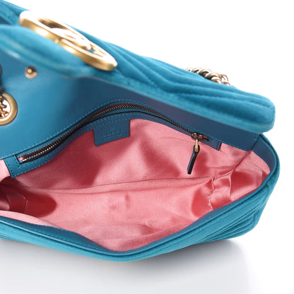Gucci Velvet Matelasse Small GG Marmont Shoulder Bag Pavone Cyan 5 of 20