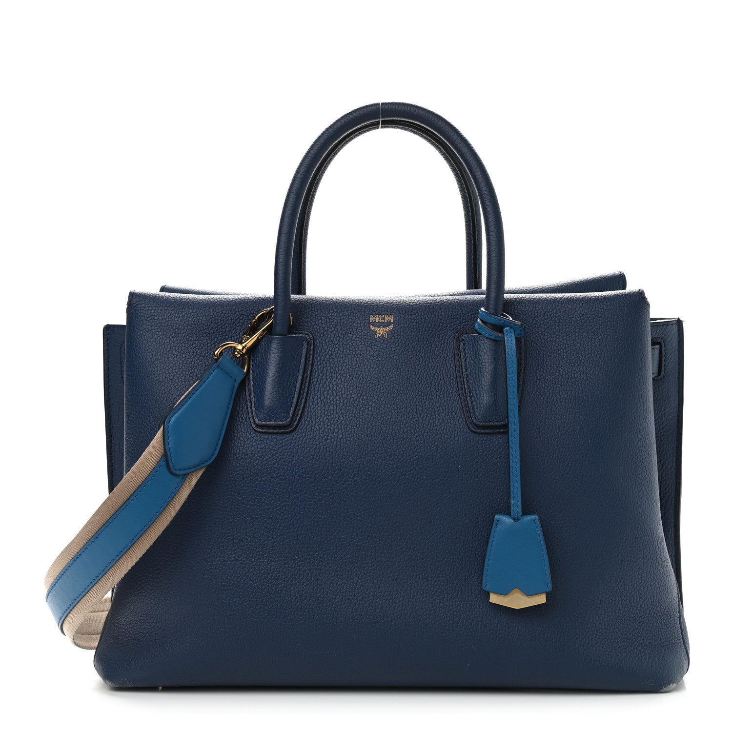 MCM Grained Calfskin Medium Milla Tote Navy 1 of 22