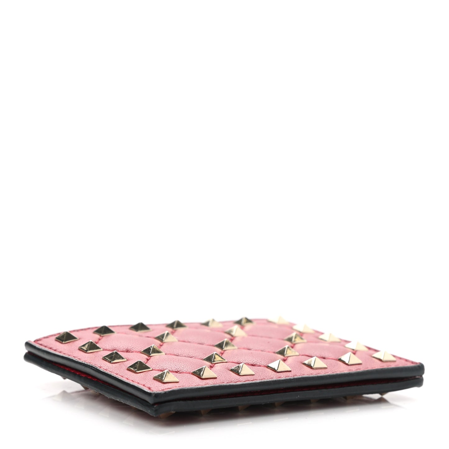 Lambskin Rockstud Spike Card Holder Red
