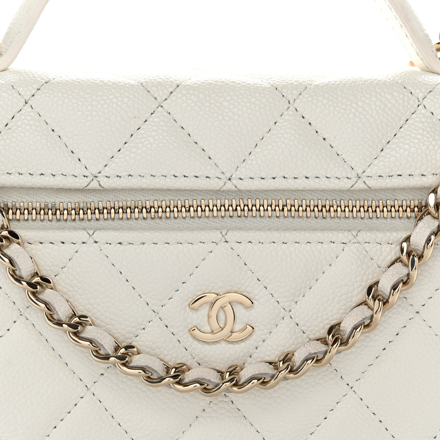Chanel Caviar Quilted Top Handle Slim Vanity With Chain White 8 of 11