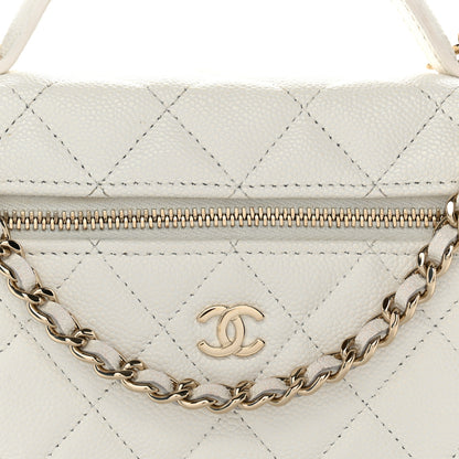 Chanel Caviar Quilted Top Handle Slim Vanity With Chain White 8 of 11