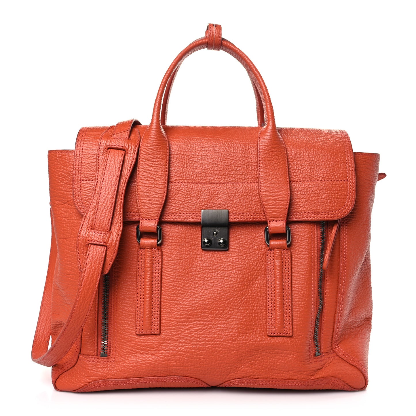 Textured Calfskin Large Pashli Satchel Orange