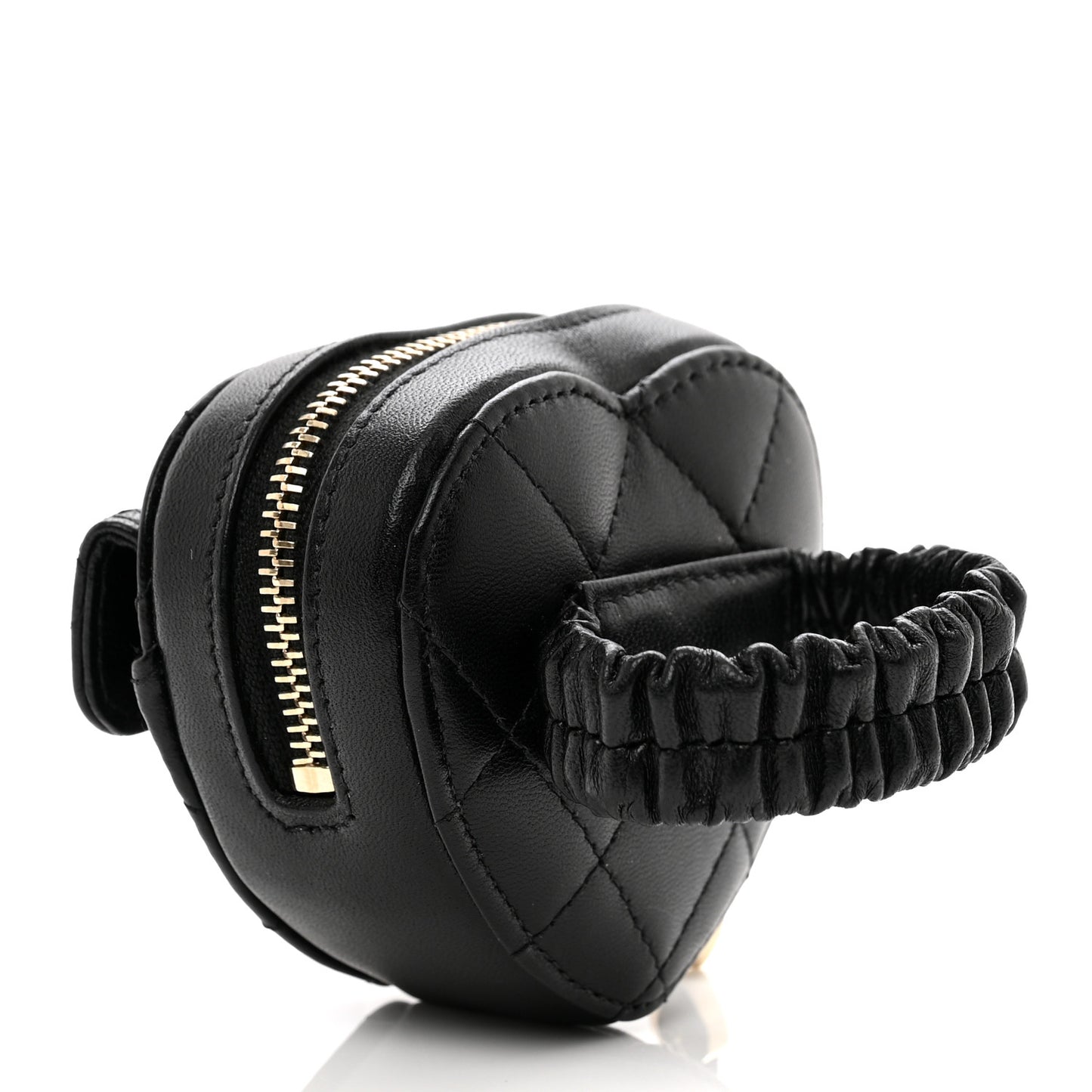 Lambskin Quilted CC In Love Heart Zipped Arm Coin Purse Black
