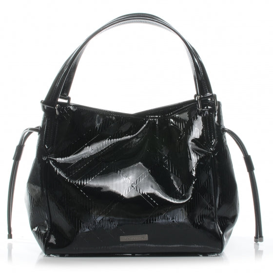 Patent Check Embossed Tote Black
