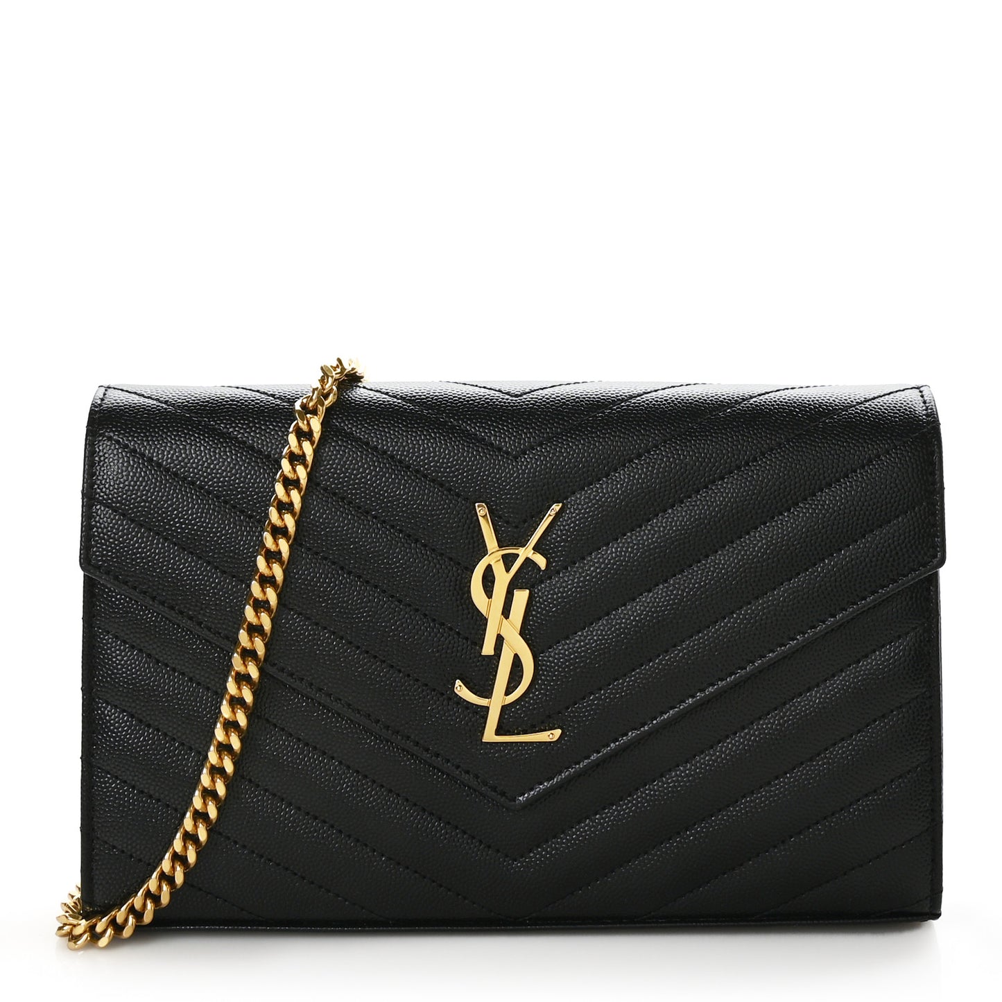 Grain De Poudre Matelasse Chevron Monogram Chain Wallet Black