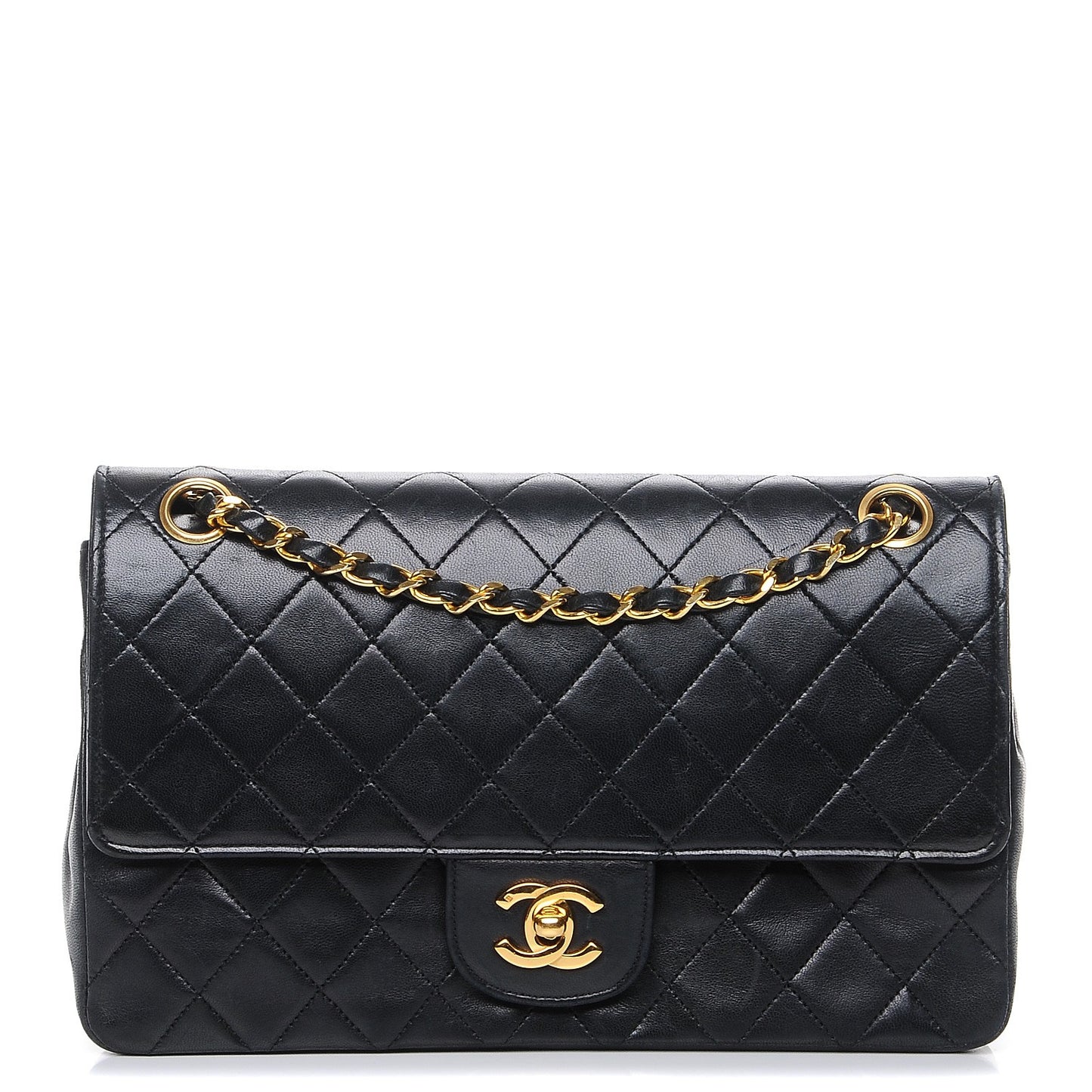 Lambskin Quilted Medium Double Flap Black