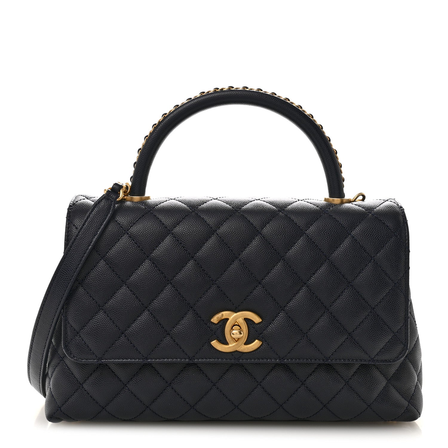 Chanel Caviar Quilted Small Coco Chain Handle Flap Navy Blue 1 of 10