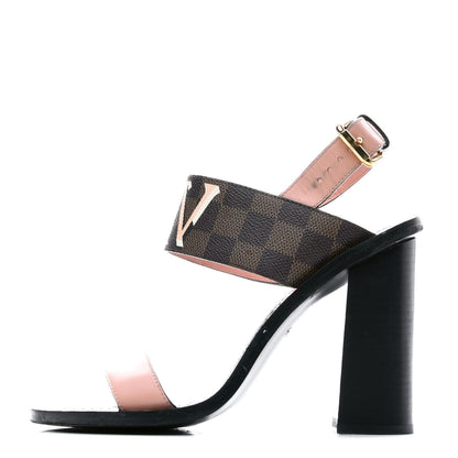 Louis Vuitton Calfskin Damier Ebene Passenger Heeled Sandals 39 1 of 12