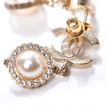 Chanel Crystal Pearl CC Drop Earrings Gold 4 of 5