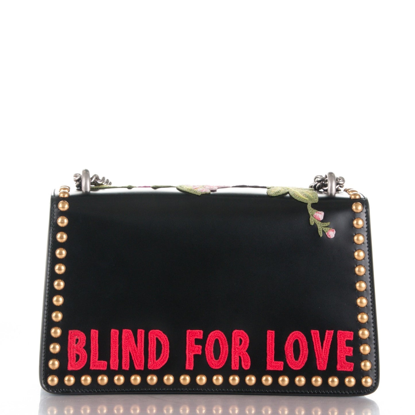 Calfskin Floral Embroidered Studded Small Dionysus Shoulder Bag Black