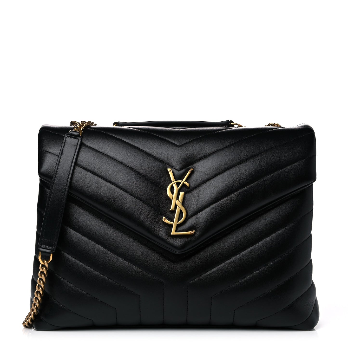 Calfskin Y Quilted Monogram Medium Loulou Chain Satchel Black