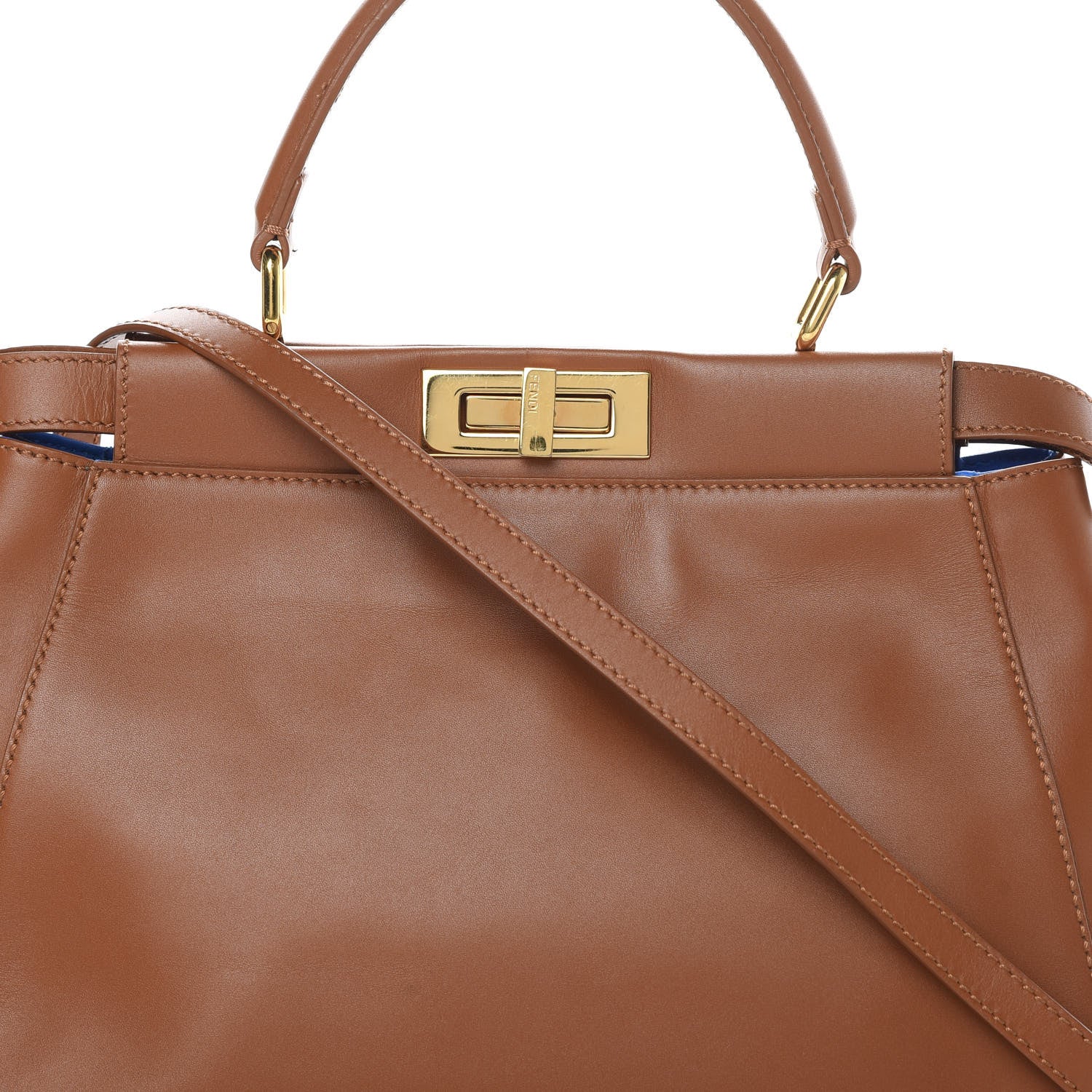 Fendi Vitello Morgan Shiny Nappa Medium Peekaboo Iconic Satchel Cuoio Bluette 10 of 13