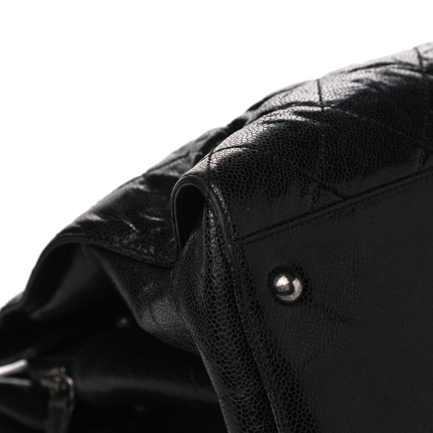 Crumpled Grained Calfskin Quilted CC Crave Tote Black