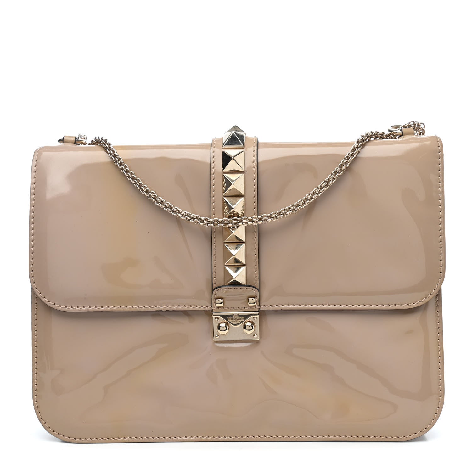 Valentino Garavani Patent Large Glam Lock Rockstud Flap Poudre 1 of 5