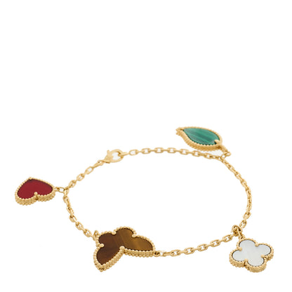 Van Cleef & Arpels 18K Yellow Gold Mother of Pearl Malachite Carnelian Tiger Eye 4 Motifs Lucky Alhambra Bracelet 1 of 4