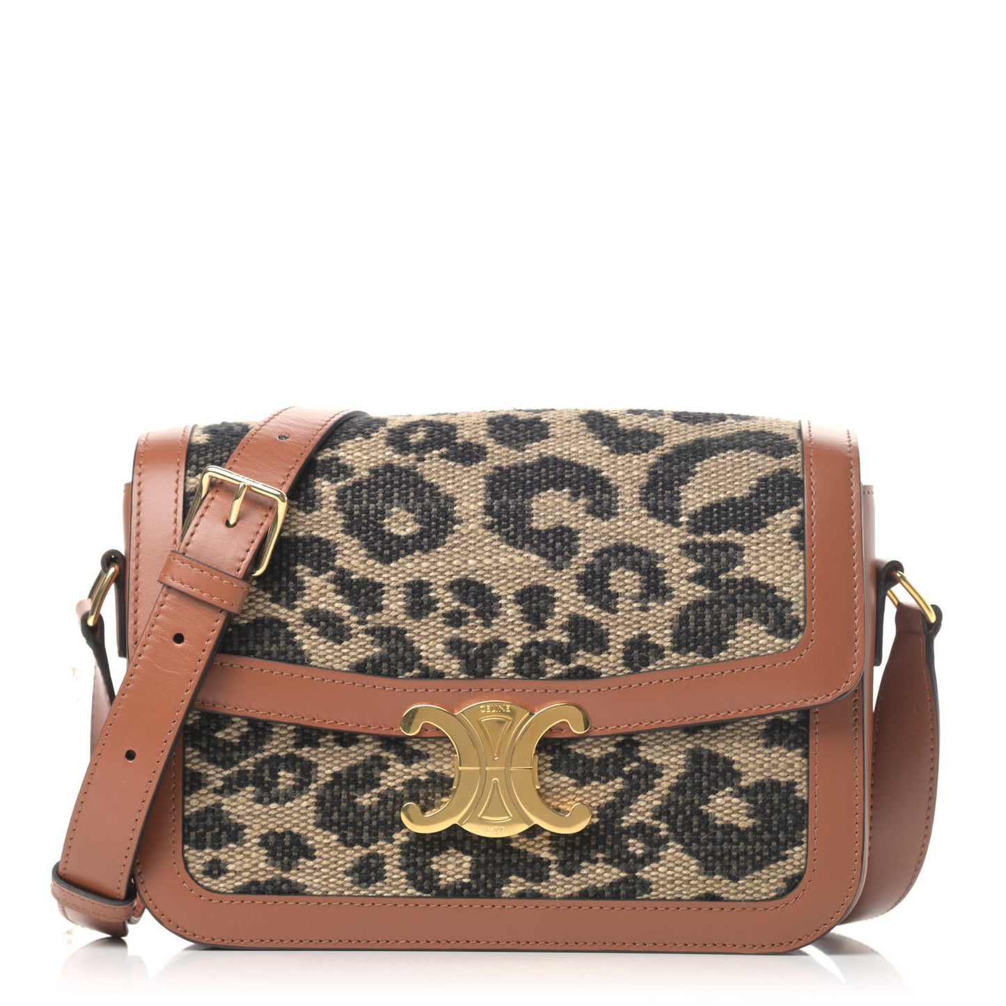 Canvas Calfskin Leopard Print Jacquard Classique Triomphe Bag Natural Tan