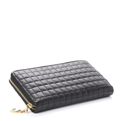 Celine Lambskin Quilted Large C Charm Zip Around Wallet Black 4 of 6