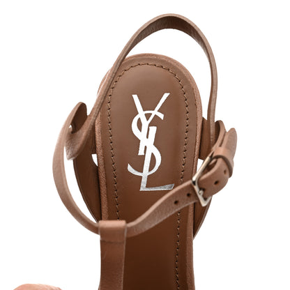 Saint Laurent Calfskin Tribute 105 Platform Sandals 38.5 Caramel 7 of 8