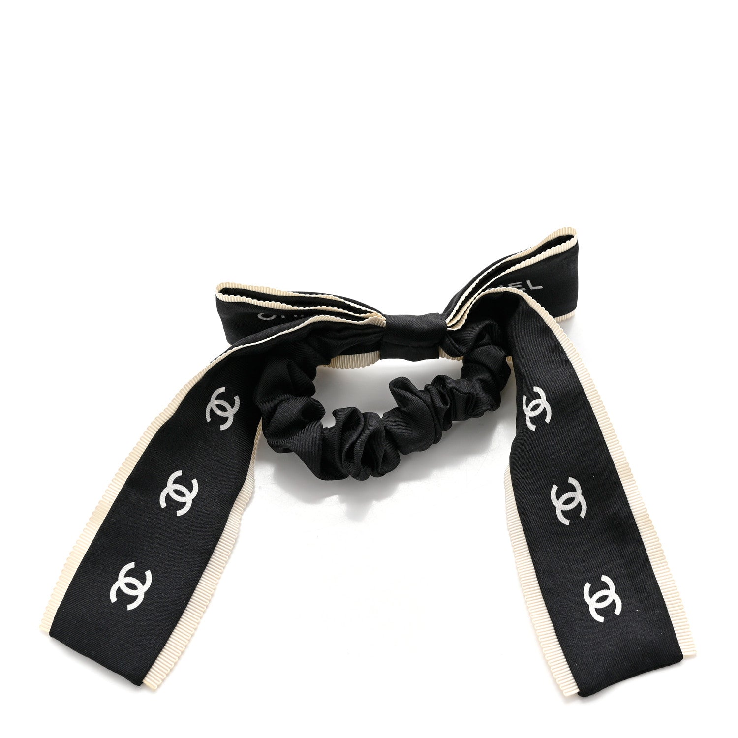 Chanel Silk CC Hair Tie Black Ecru 2 of 3