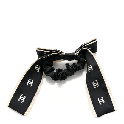 Chanel Silk CC Hair Tie Black Ecru 2 of 3