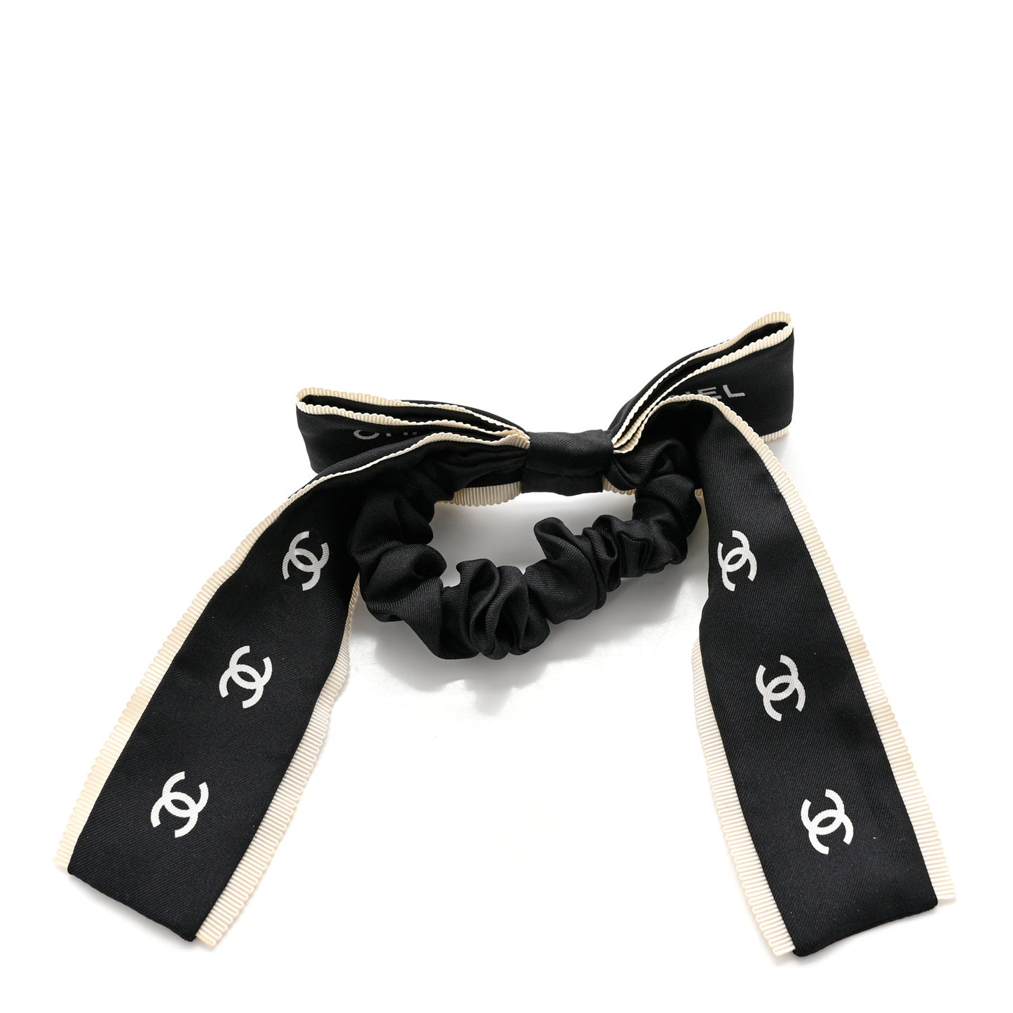 Silk CC Hair Tie Black Ecru