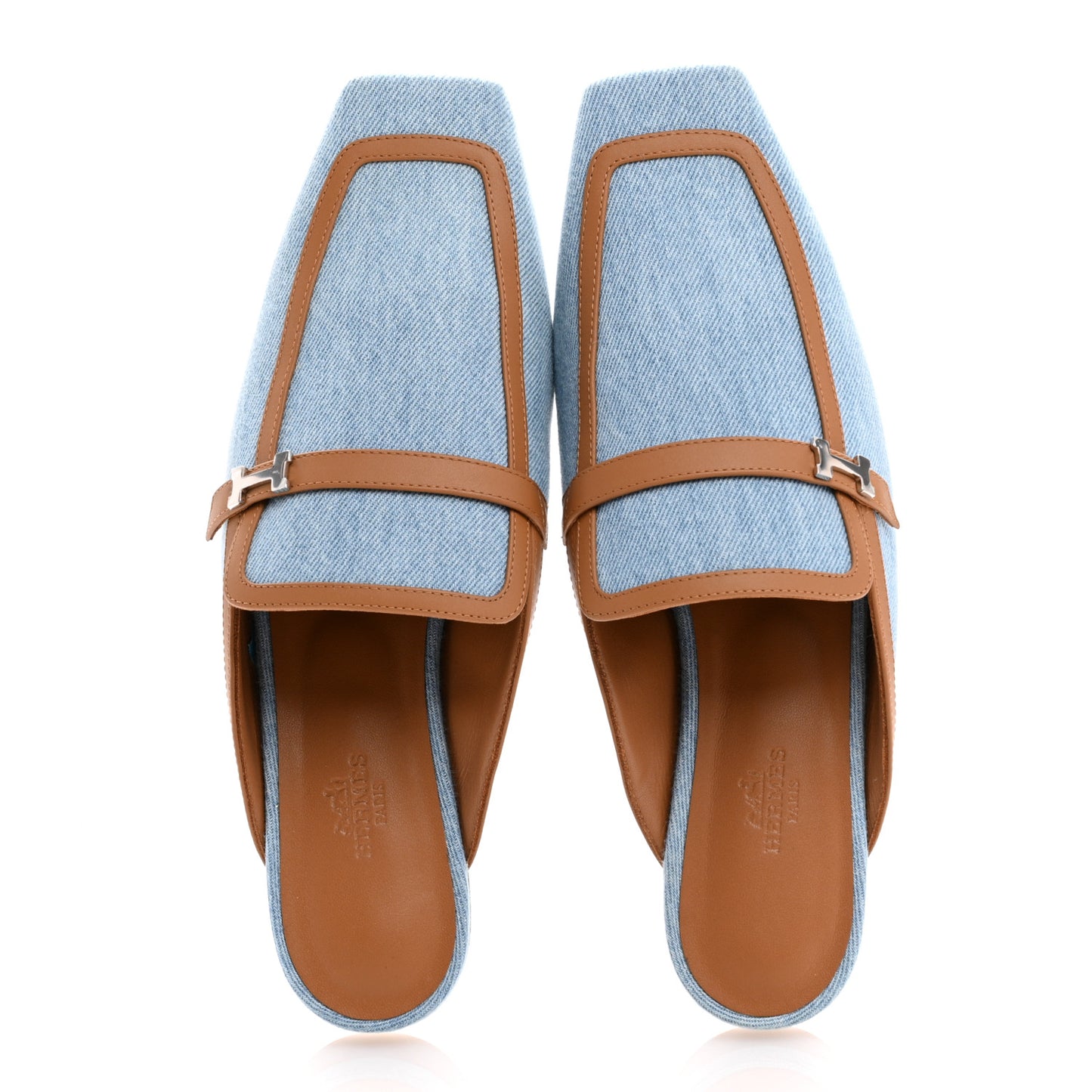 Denim Calfskin Groupie Mules 40 Bleu Clair Naturel