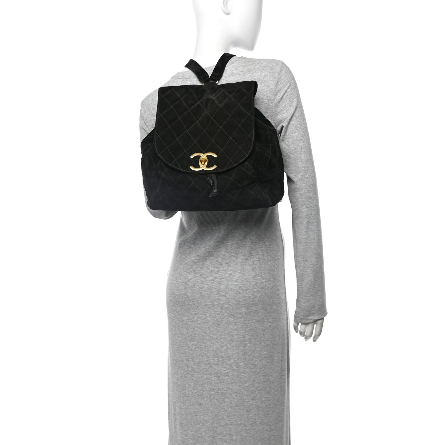 Suede Quilted CC Drawstring Backpack Black
