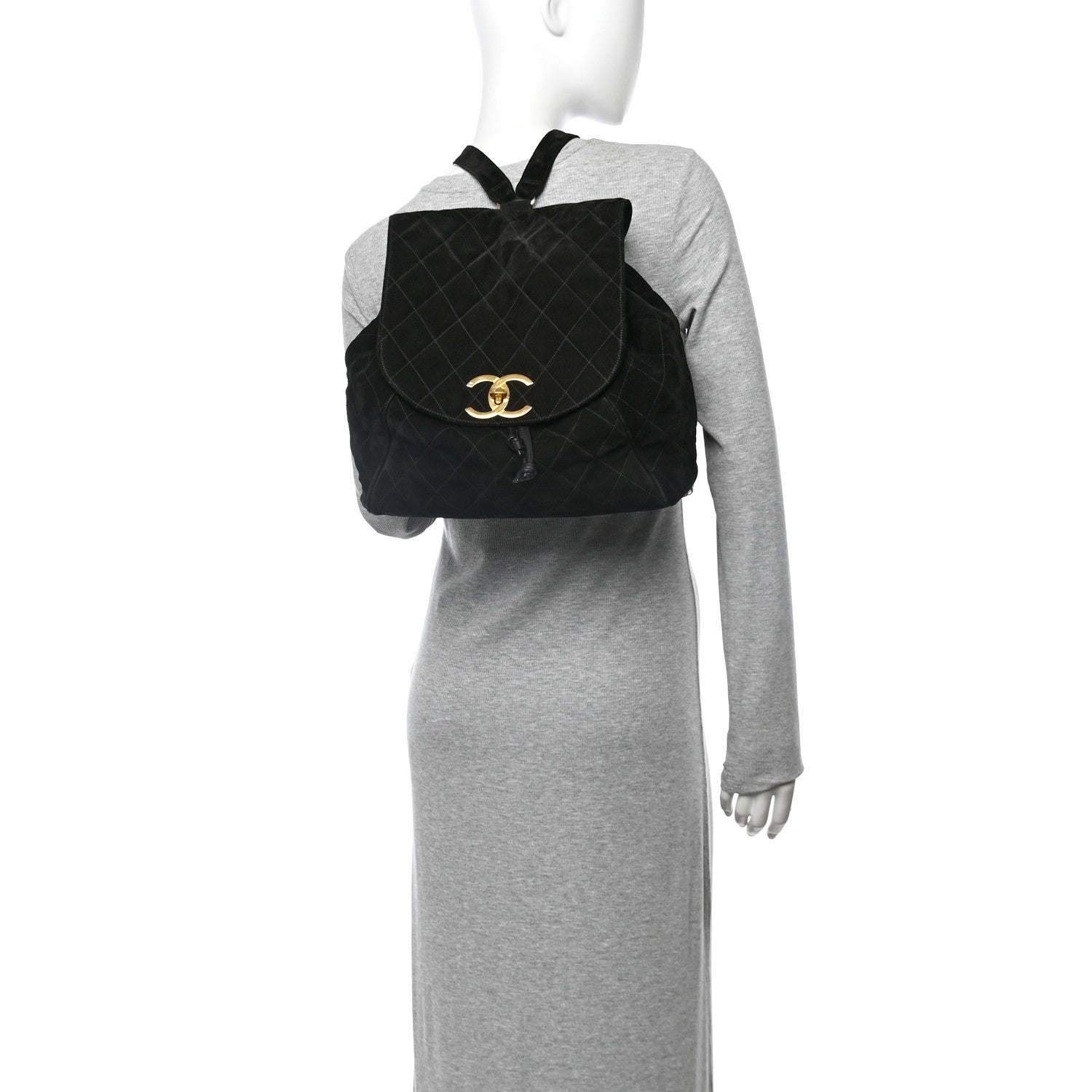 Chanel Suede Quilted CC Drawstring Backpack Black 2 of 13