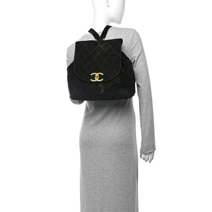 Chanel Suede Quilted CC Drawstring Backpack Black 2 of 13