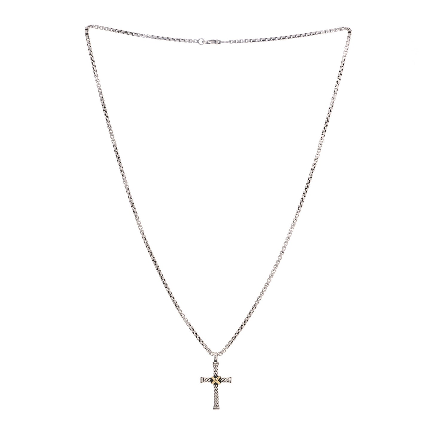 Sterling Silver 18K Yellow Gold 35mm Cable Cross Pendant Necklace