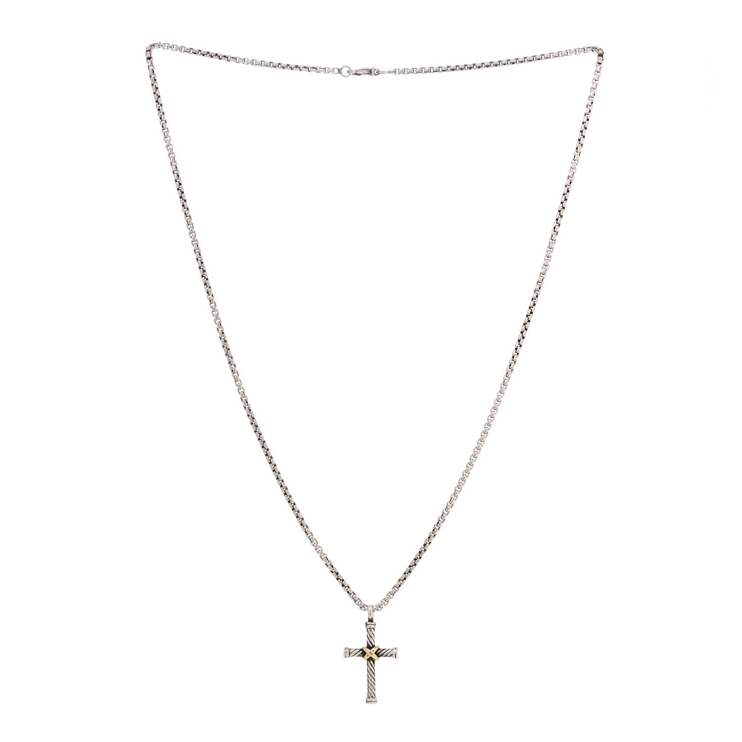 David Yurman Sterling Silver 18K Yellow Gold 35mm Cable Cross Pendant Necklace 2 of 4
